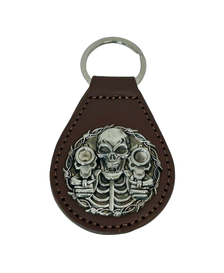 Skull with guns PLU key fob, Motorcycle riders skull design key tag, Harly key tag, Motorcycle key tag