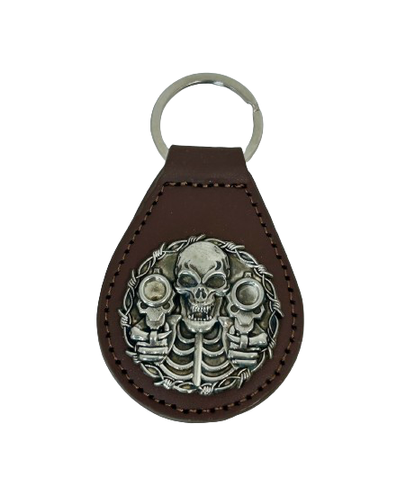 Skull with guns PLU key fob, Motorcycle riders skull design key tag, Harly key tag, Motorcycle key tag