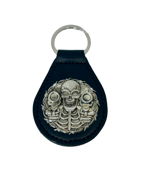 Skull with guns PLU key fob, Motorcycle riders skull design key tag, Harly key tag, Motorcycle key tag