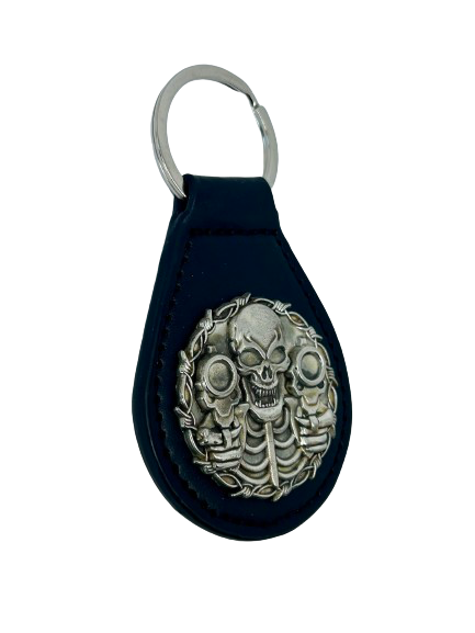 Skull with guns PLU key fob, Motorcycle riders skull design key tag, Harly key tag, Motorcycle key tag