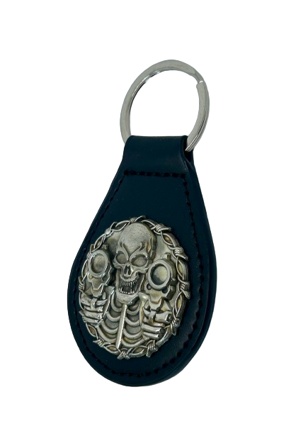 Skull with guns PLU key fob, Motorcycle riders skull design key tag, Harly key tag, Motorcycle key tag