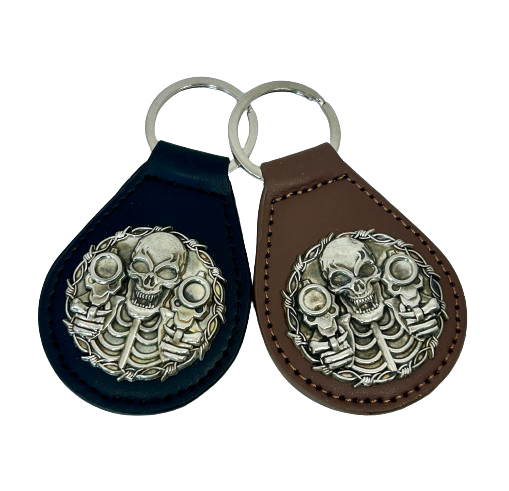 Skull with guns PLU key fob, Motorcycle riders skull design key tag, Harly key tag, Motorcycle key tag