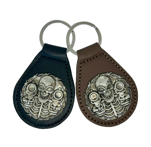 Skull with guns PLU key fob, Motorcycle riders skull design key tag, Harly key tag, Motorcycle key tag