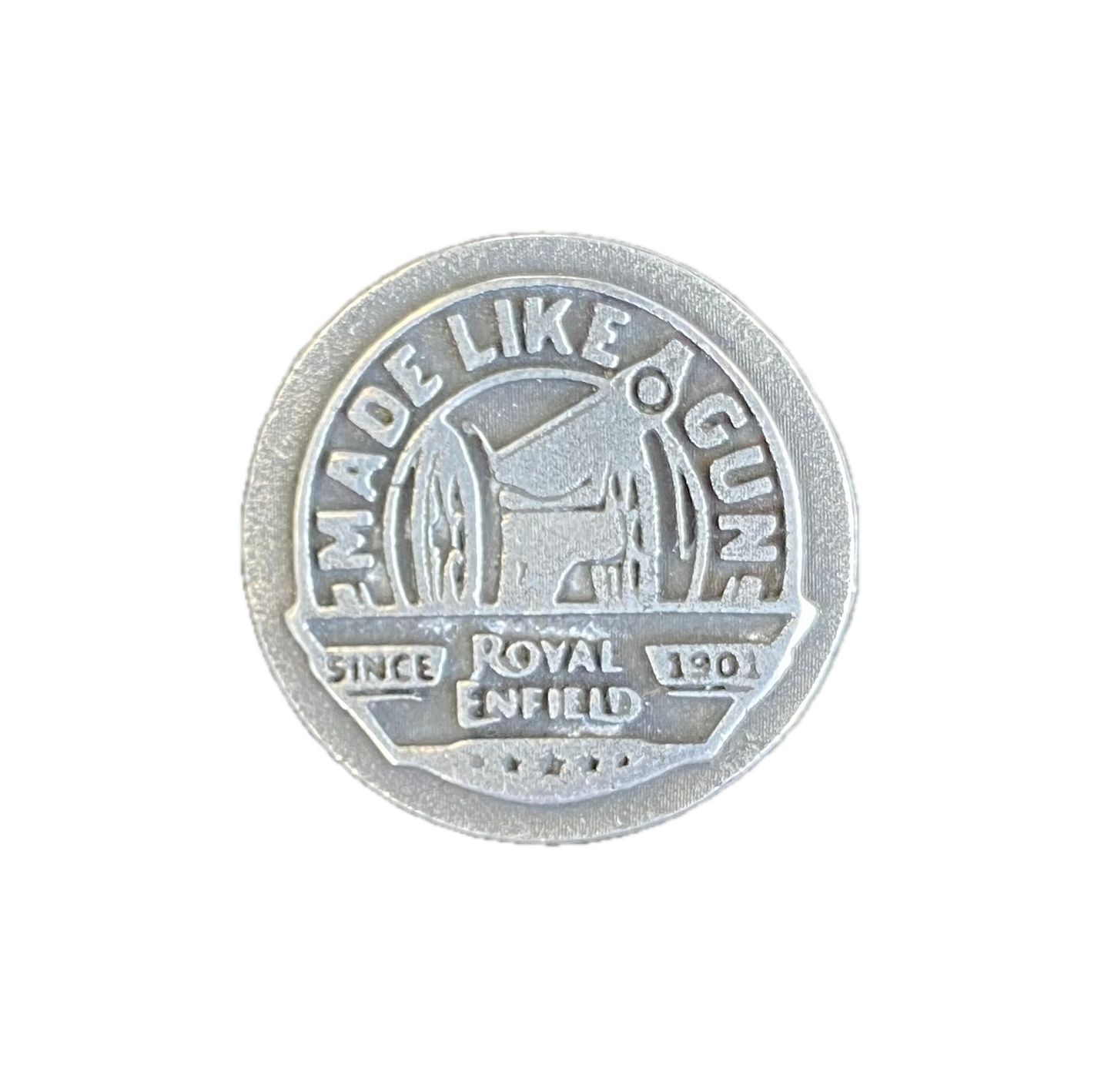 Royal Enfield Made Like a Gun Lapel Pin - Solid Pewter Indian Motorcycle Riders