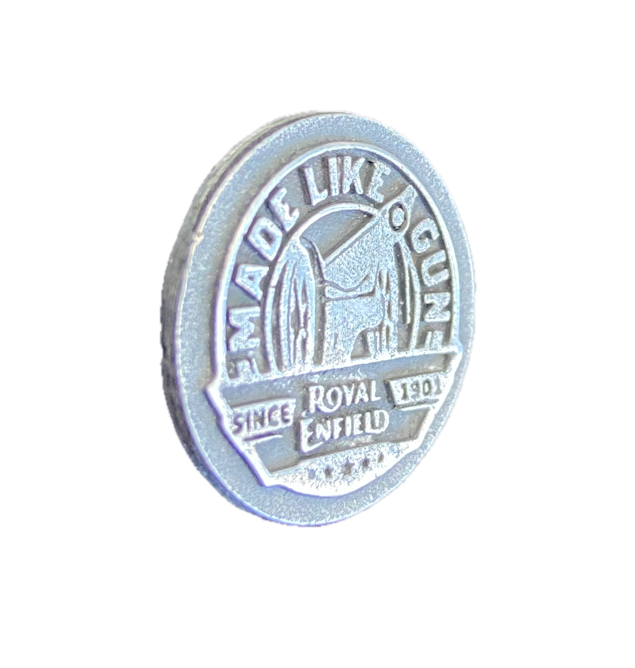 Royal Enfield Made Like a Gun Lapel Pin - Solid Pewter Indian Motorcycle Riders