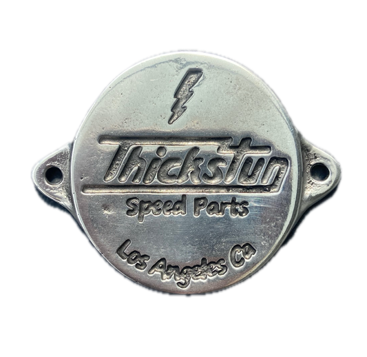 Vintage Thickstun Speed Parts Badge - Solid Pewter - Ford Flathead Accessories