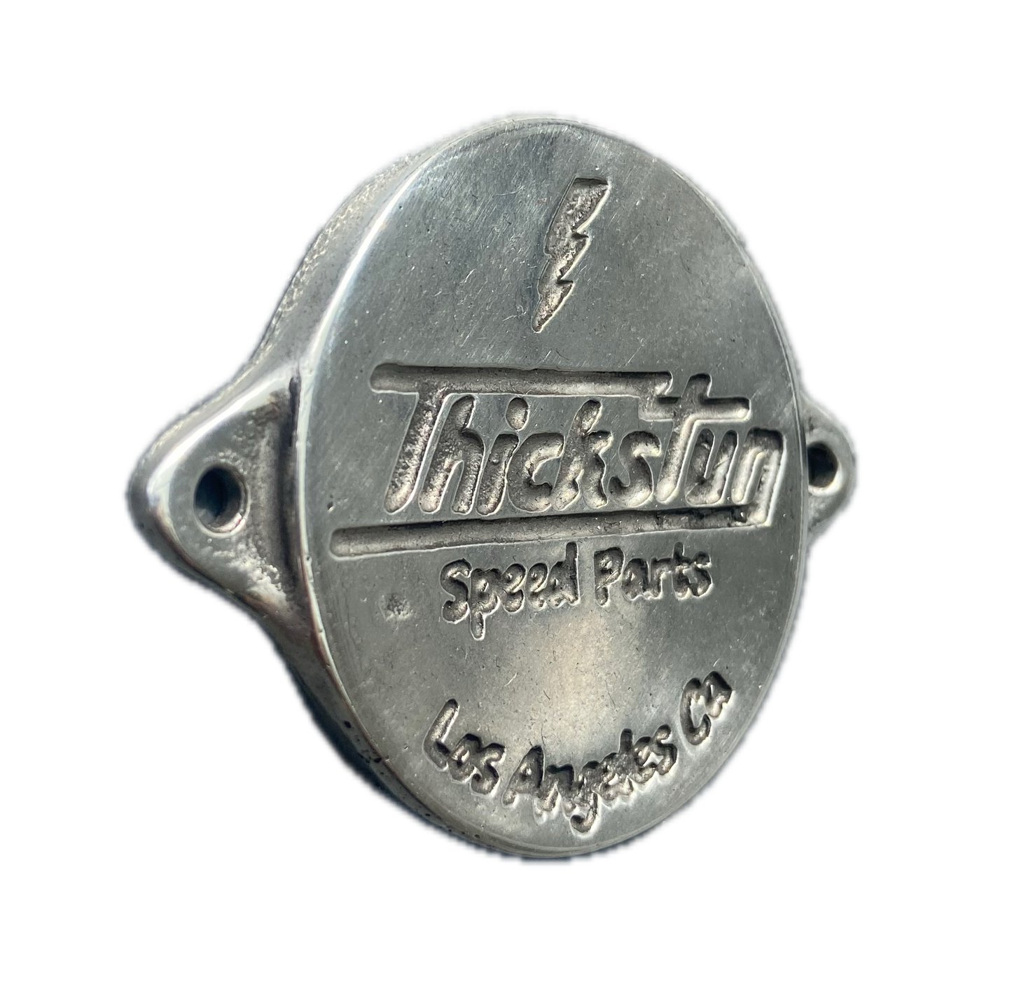 Vintage Thickstun Speed Parts Badge - Solid Pewter - Ford Flathead Accessories