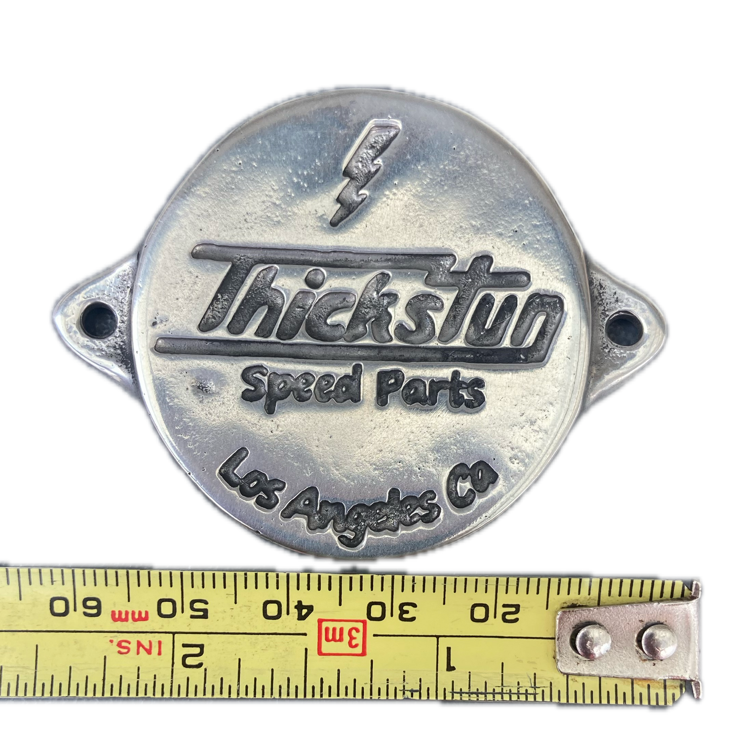 Vintage Thickstun Speed Parts Badge - Solid Pewter - Ford Flathead Accessories