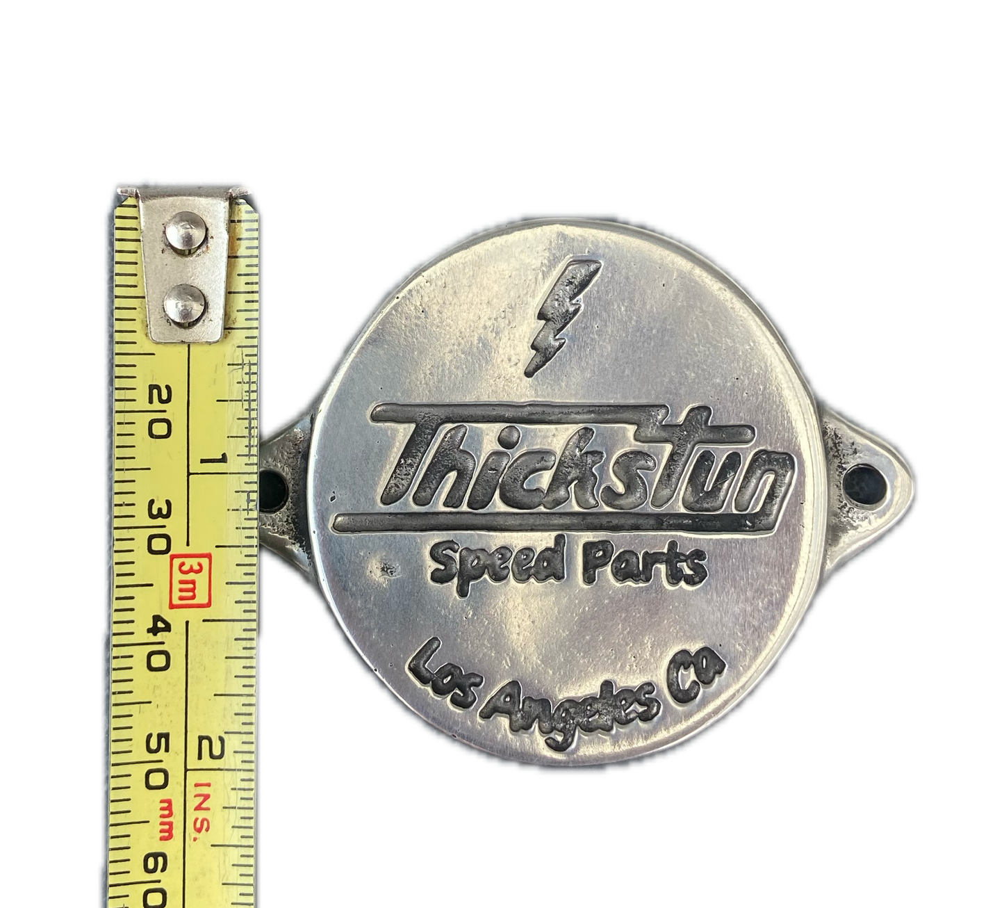 Vintage Thickstun Speed Parts Badge - Solid Pewter - Ford Flathead Accessories