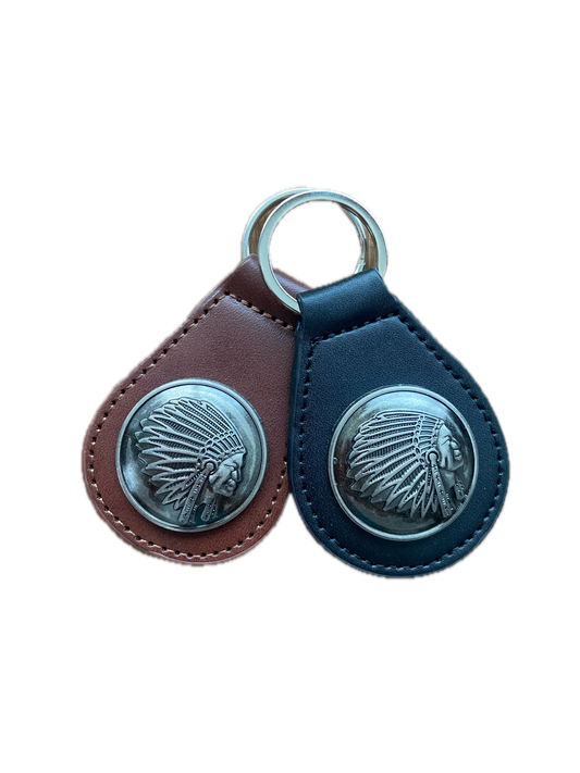 Native American Indian Concho PLU Key Fob - Indigenous Chief with Headdress Collectible Biker Key Ring