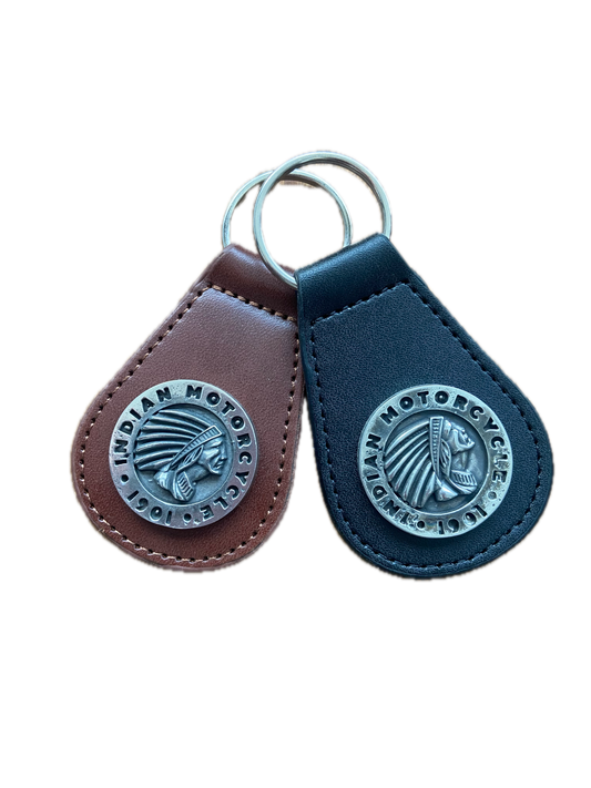 Retro Pewter Indian Motorcycle Concho on PLU Key Fob -- IMRG Biker Gift Motorcycle Accessories