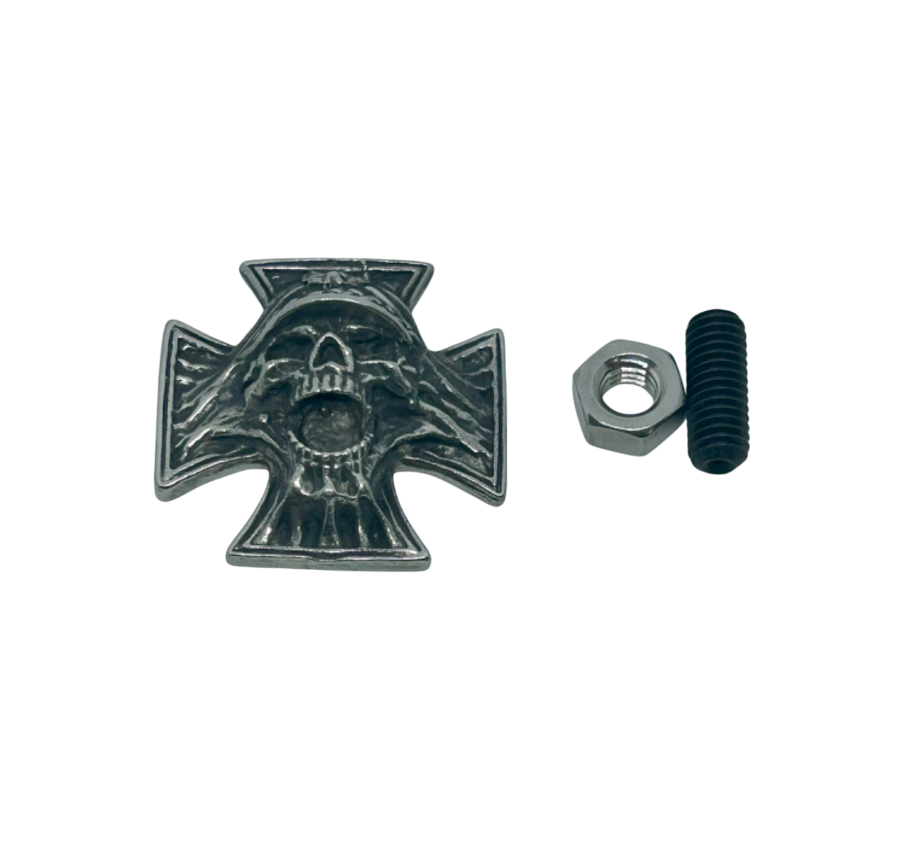 Pewter Malteset cross concho - Maltese cross concho badge - Skull Maltese Cross badge