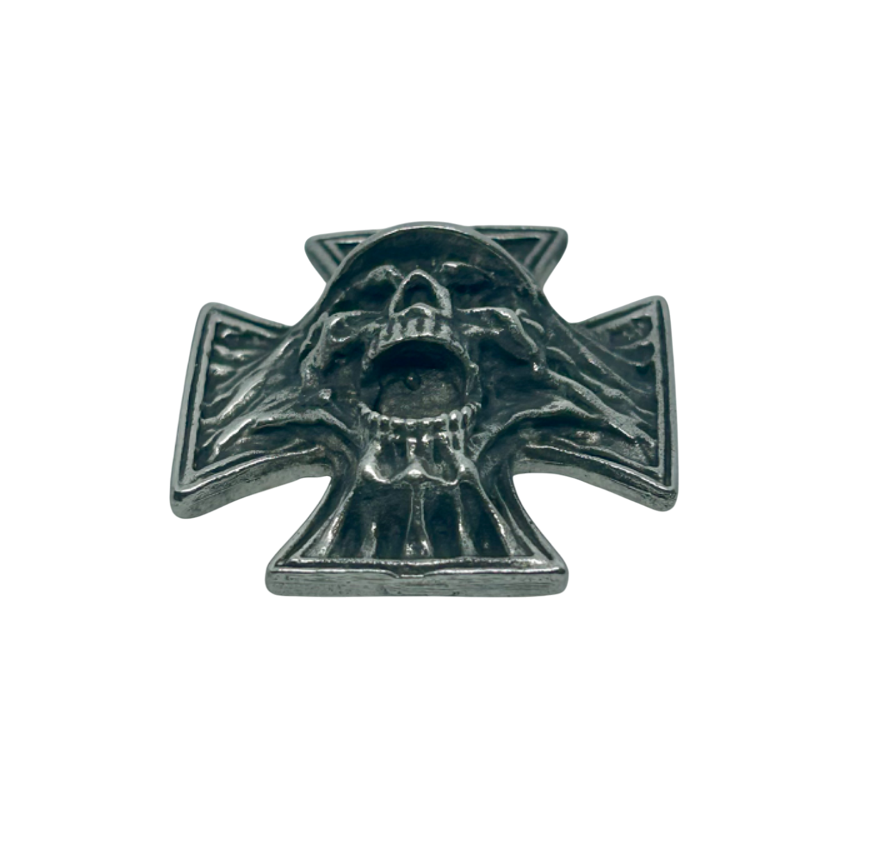 Pewter Malteset cross concho - Maltese cross concho badge - Skull Maltese Cross badge