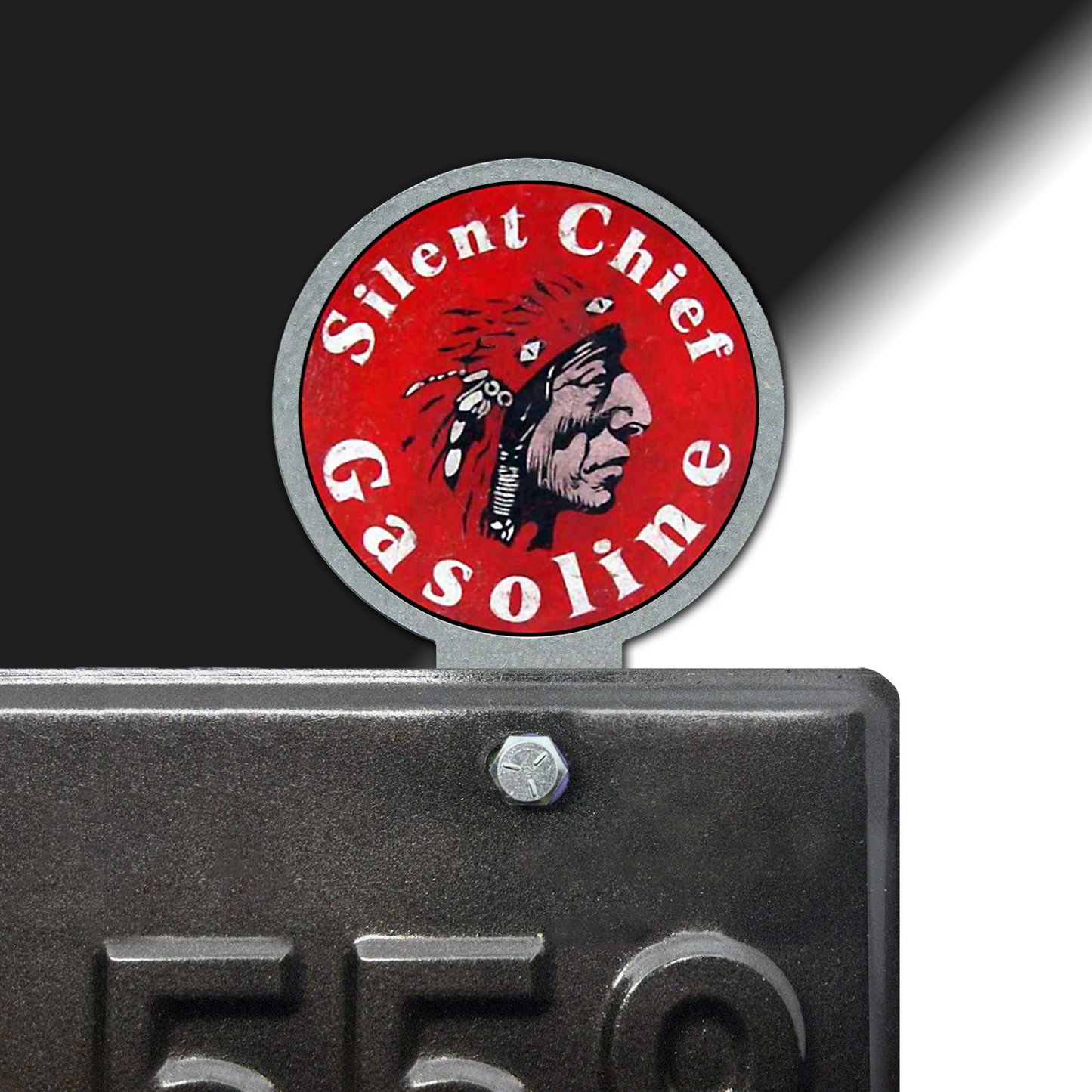 Silent Chief Gasoline plate topper - Vintage Silent Chief Plate top - Hot Rod plate topper