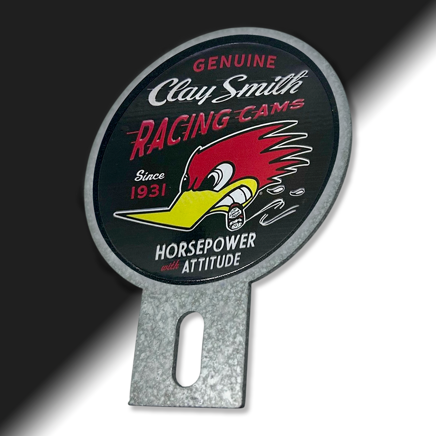 Clay Smith license plate topper, Clay Smith Cams collective, Woodpecker topper, Clay Smith plate topper