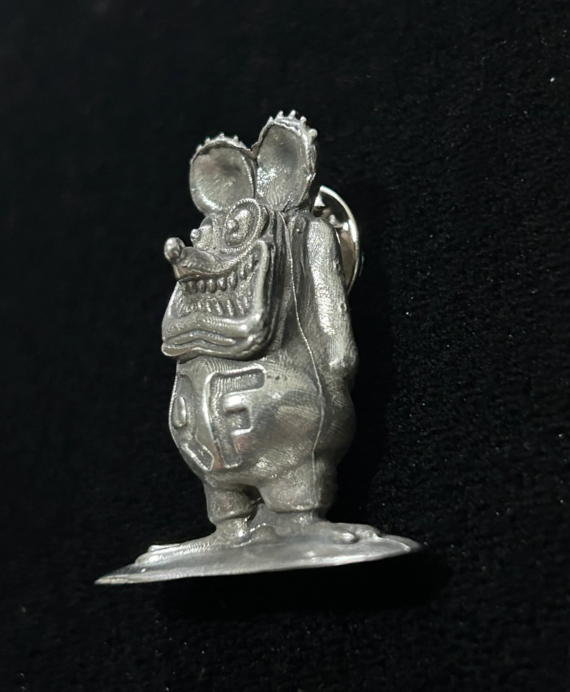 Rat Fink solid pewter lapel pin - Rare and unique Big Daddy Ed Roth collectible pin badge. Rat Fink pin