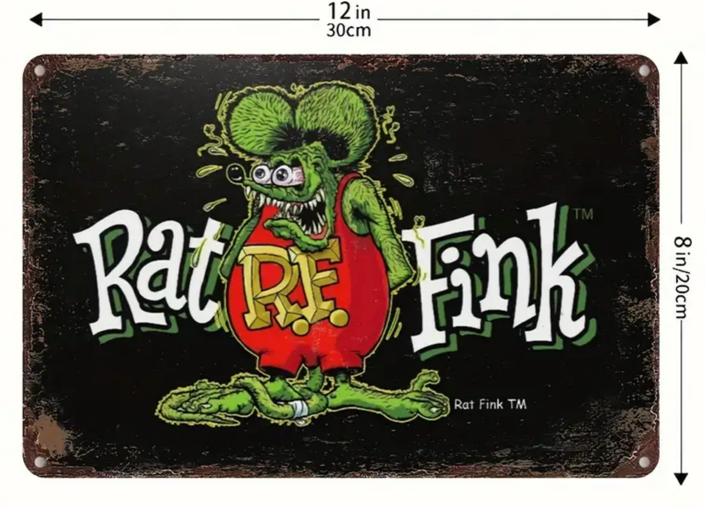 Rat Fink aluminum sign - custom aged looking Rat Fink wall sign - Collectible Rat Fink sign - Ed Roth Rat Fink product - Big Daddy Ed Roth