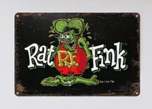 Rat Fink aluminum sign - custom aged looking Rat Fink wall sign - Collectible Rat Fink sign - Ed Roth Rat Fink product - Big Daddy Ed Roth