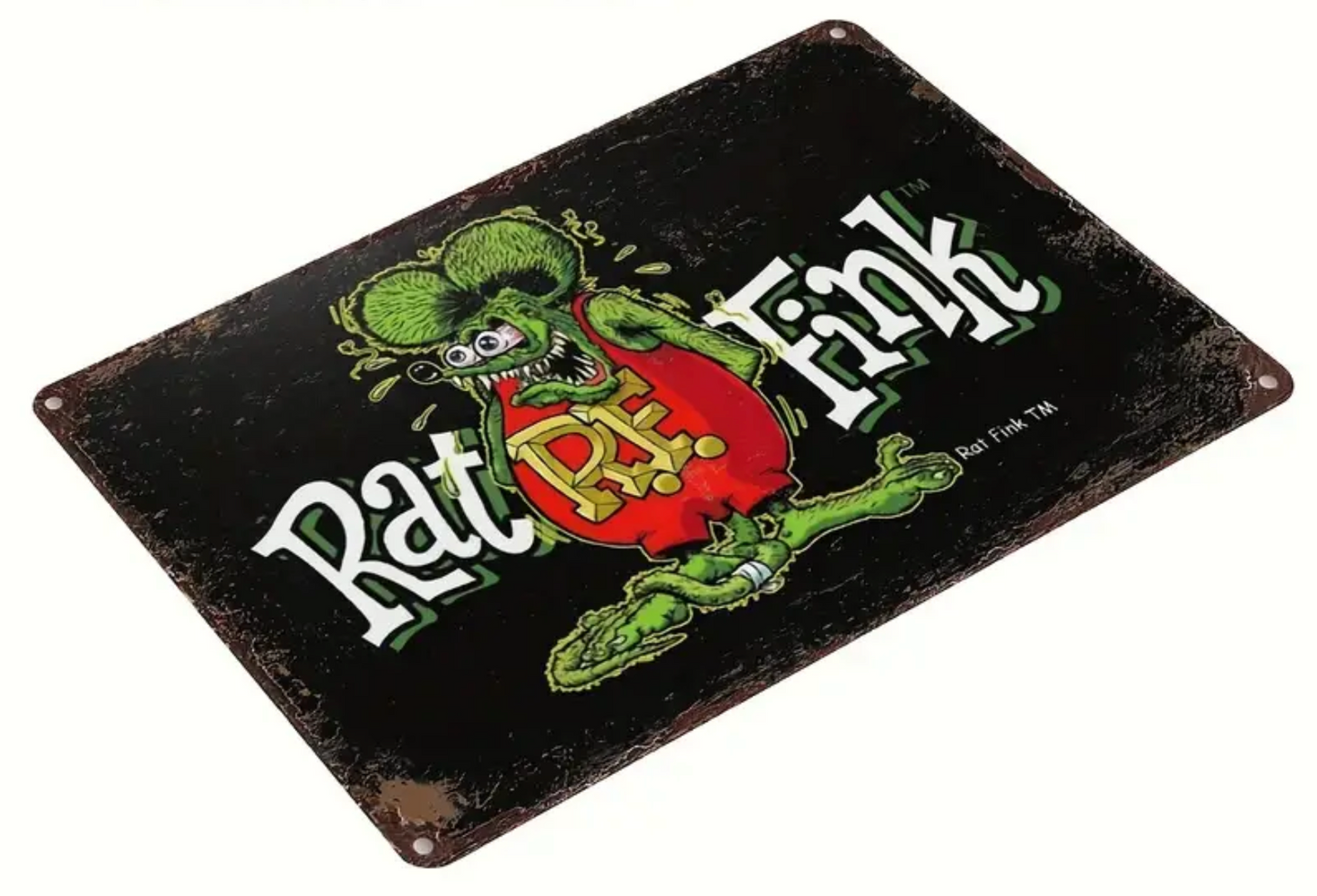 Rat Fink aluminum sign - custom aged looking Rat Fink wall sign - Collectible Rat Fink sign - Ed Roth Rat Fink product - Big Daddy Ed Roth